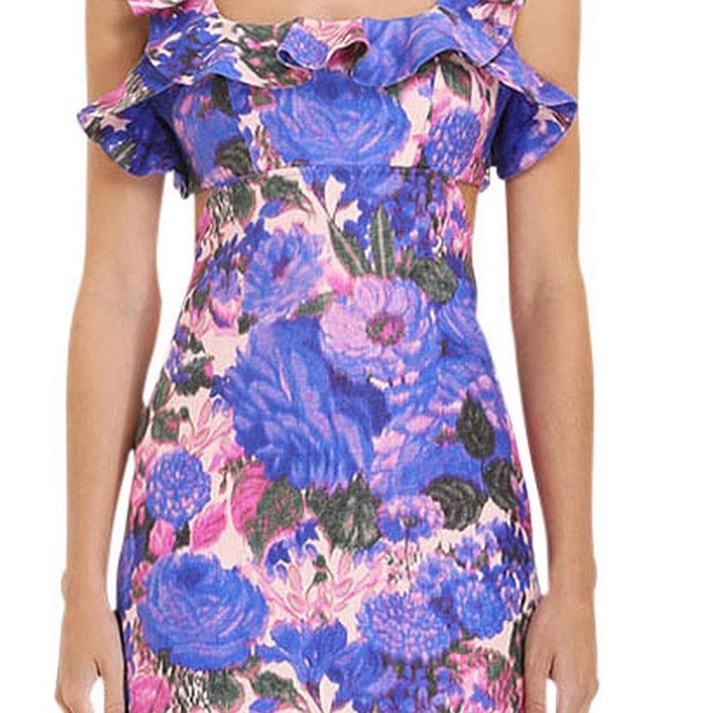 Zimmermann Blue Ruffled Sheath Dress Cold Shoulder